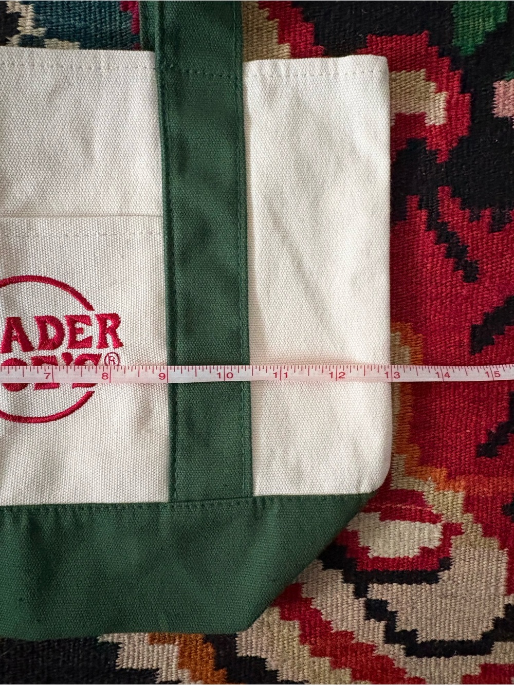 Trader Joe's Canvas Tote Bag - Cream & Green with Red Logo - Picture 2 of 5